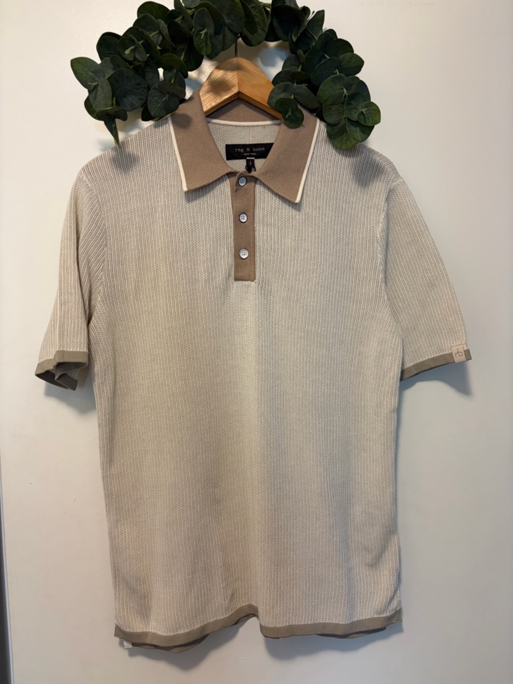 rag & bone Beige Knit Polo with Tan Trim NWT